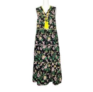 Zayan The Label Sleeveless Tiered Maxi Dress Tassel Tie Scalloped Trim 12